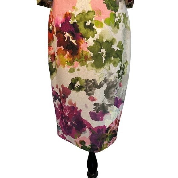 Jax black label size 10 pink purple 
Floral-Print Cold-Shoulder Sheath Dress - Picture 4 of 14